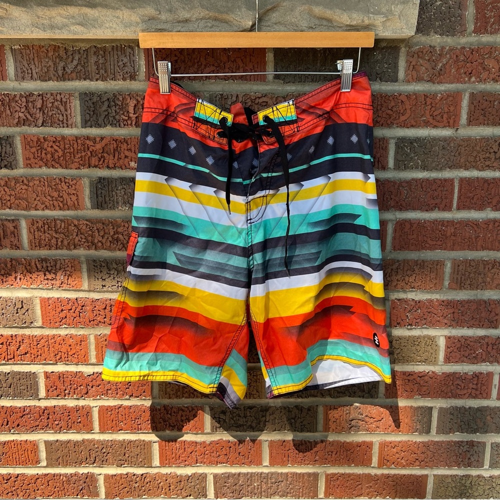 Multicolored Aztec Print Swim Trunks - image 1